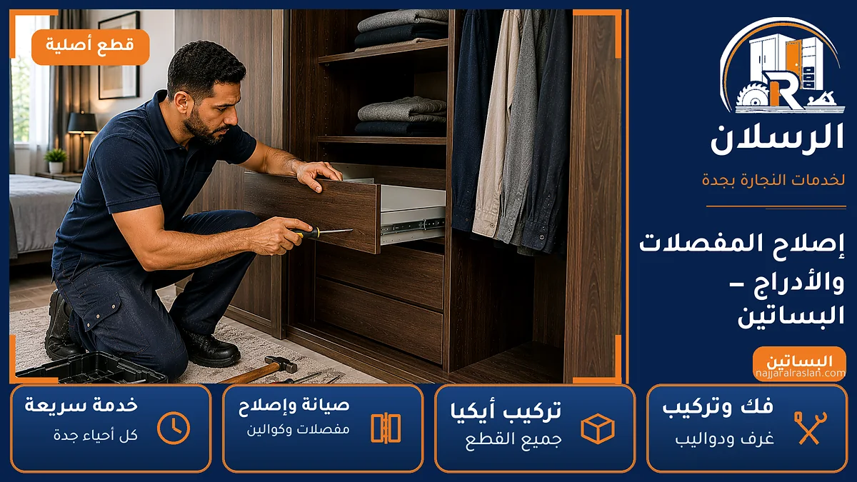 إصلاح المفصلات والأدراج في حي البساتين بجدة — الرسلان لخدمات النجارة