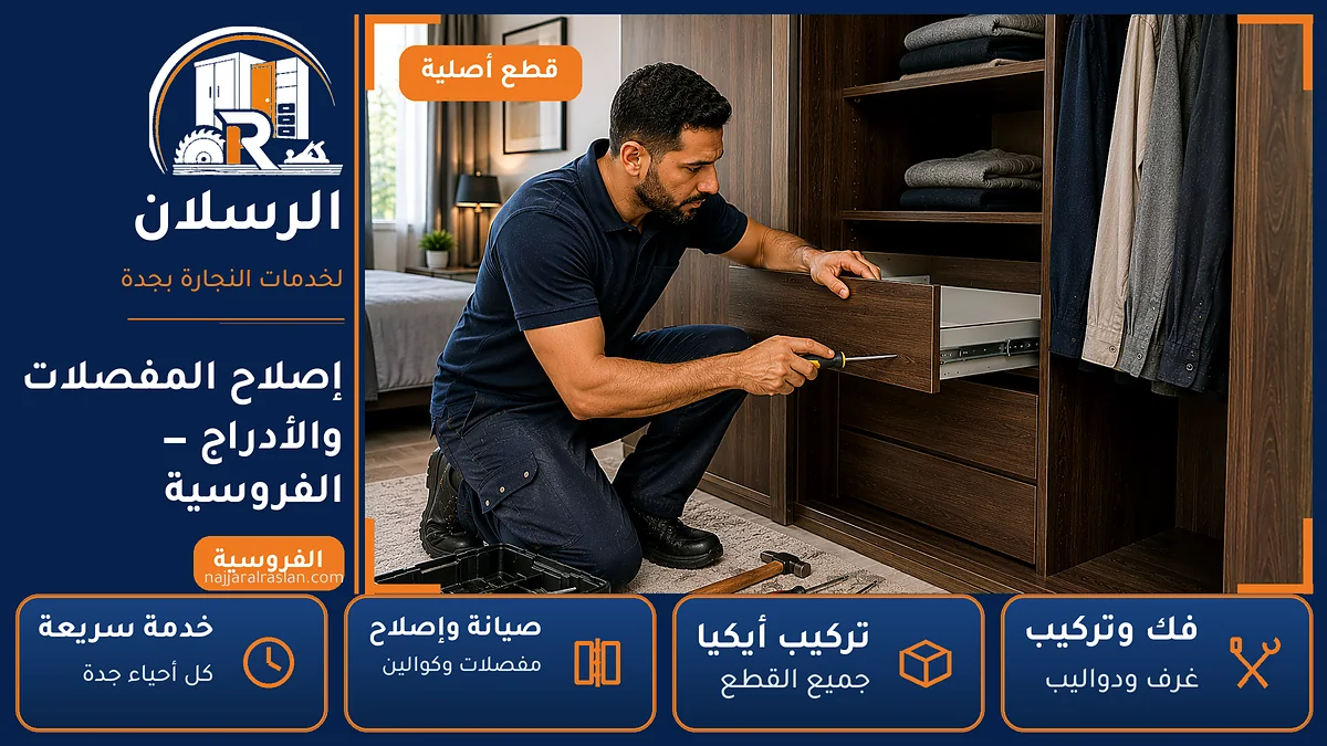 إصلاح المفصلات والأدراج في حي الفروسية بجدة — الرسلان لخدمات النجارة