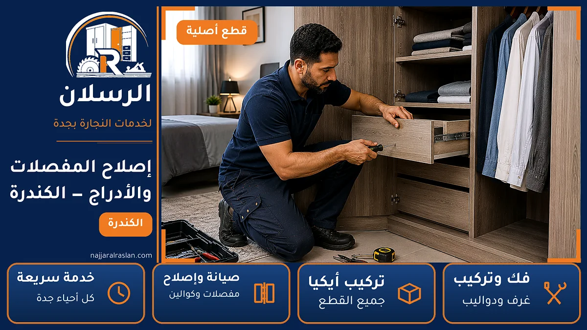 إصلاح المفصلات والأدراج في حي الكندرة بجدة — الرسلان لخدمات النجارة